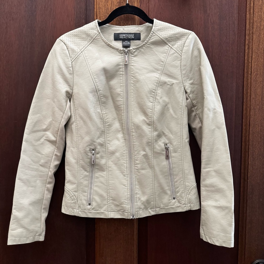 Kenneth Cole Reaction Beige Leather Jacket